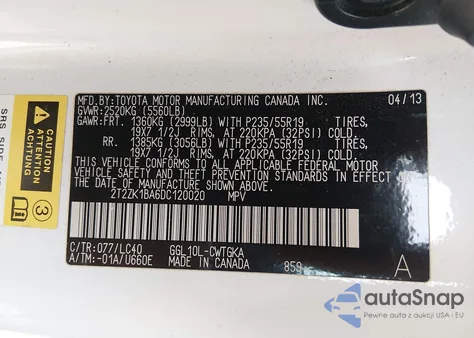 2013 Lexus Rx 350 z USA, uszkodzony, nr VIN 2T2ZK1BA6DC120020